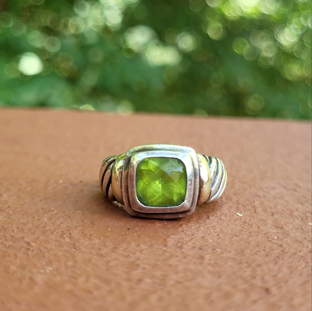 David Yurman Peridot 14k Gold and Sterling Silver Noblesse Ring, Size 7.5